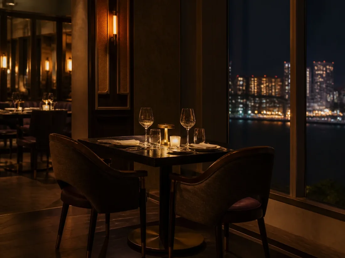 Private table for two overlooking Mumbai at night