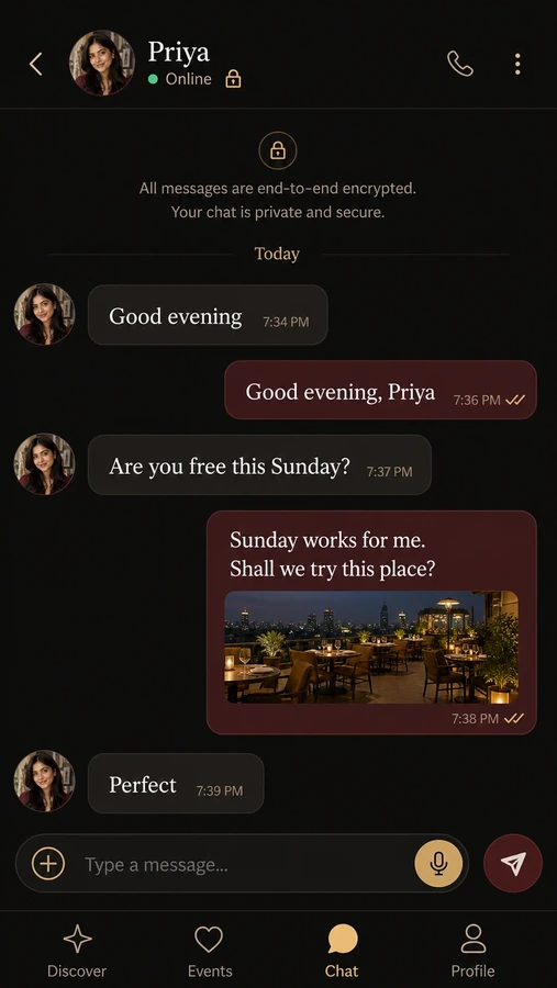 Private encrypted chat screen