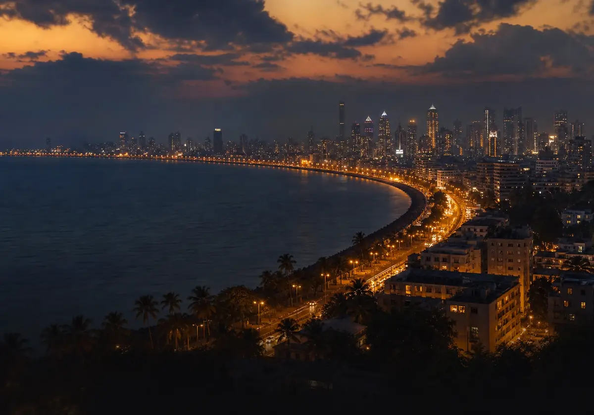Mumbai Marine Drive and skyline at blue hour